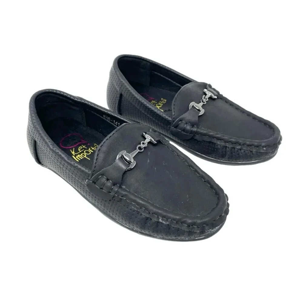 Ket Importa Black Peforated Horsebit Driving Loafers Size 25/ 9 (Little Boy)
